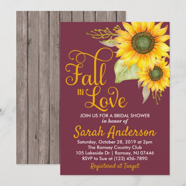 Fall in Love Bridal Shower Invitation - Sunflowers (Front/Back)
