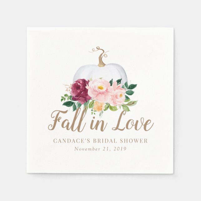Fall in Love Bridal Shower Napkins with Pumpkin (Front)