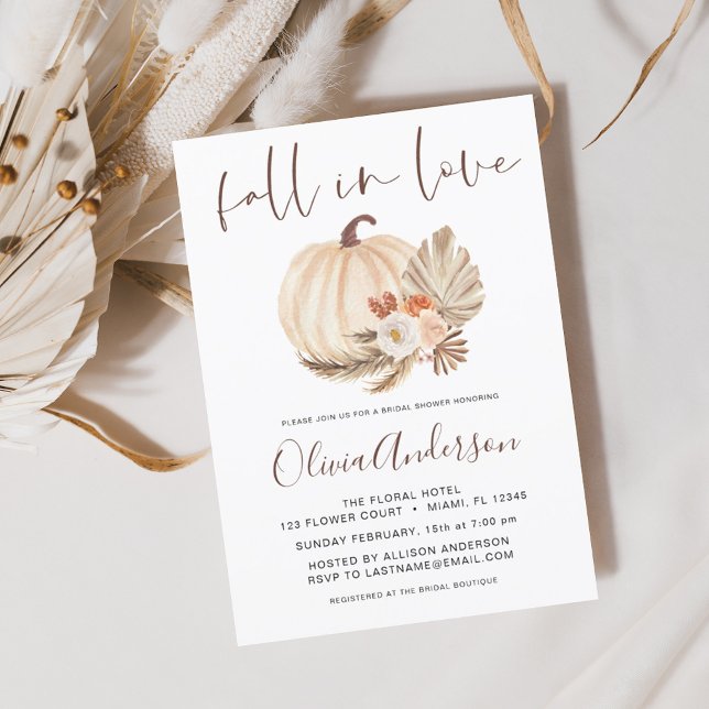 Fall in Love Bridal Shower Pampas Terracotta Invitation (Creator Uploaded)