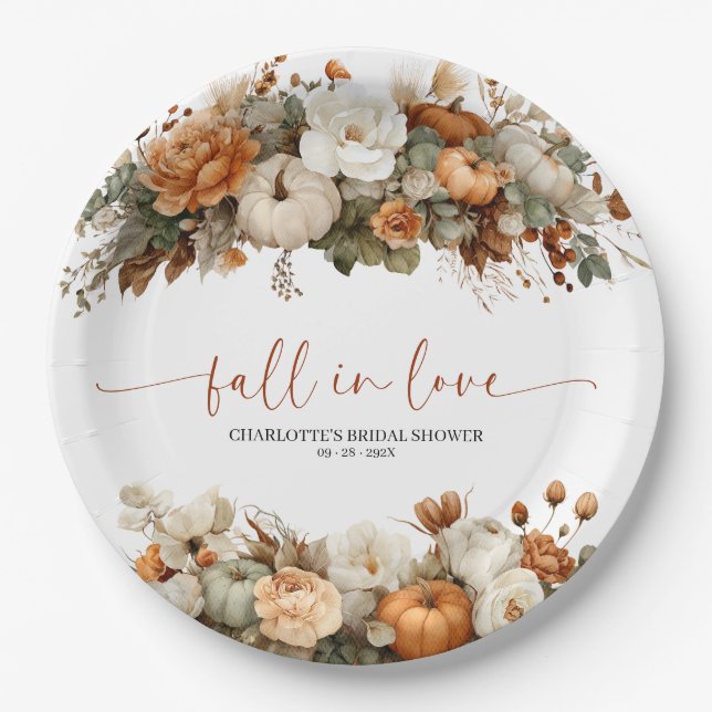 Fall In Love Bridal Shower Paper Plate (Front)