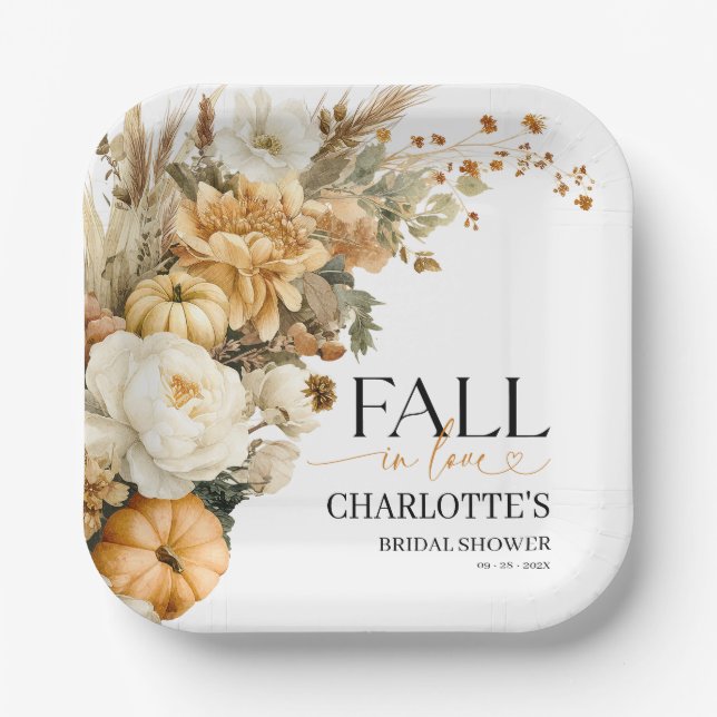 Fall In Love Bridal Shower Paper Plate (Front)