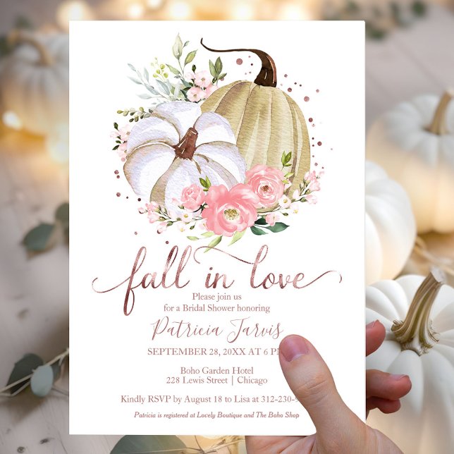 Fall In Love Bridal Shower Pumpkin Floral Invitation (Creator Uploaded)