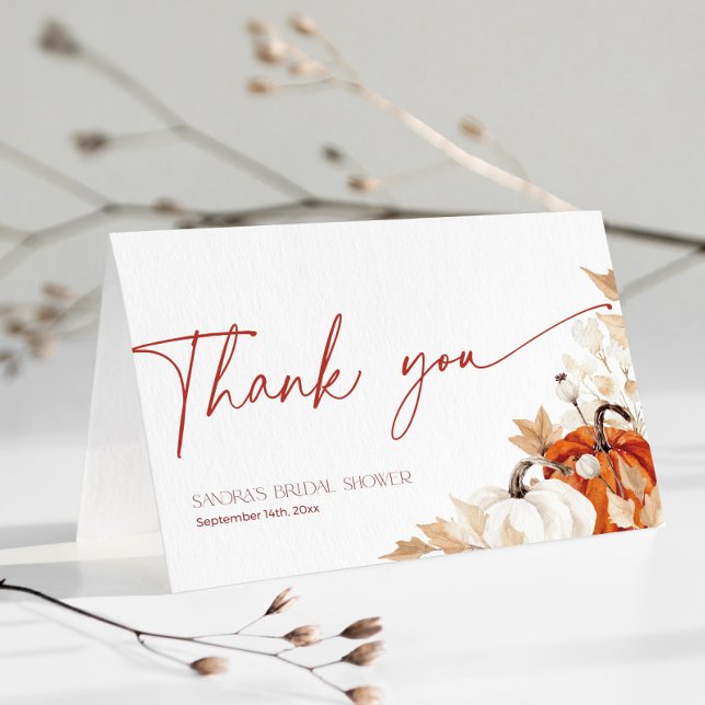 Fall in Love Bridal Shower Pumpkin Thank You Card (Creator Uploaded)