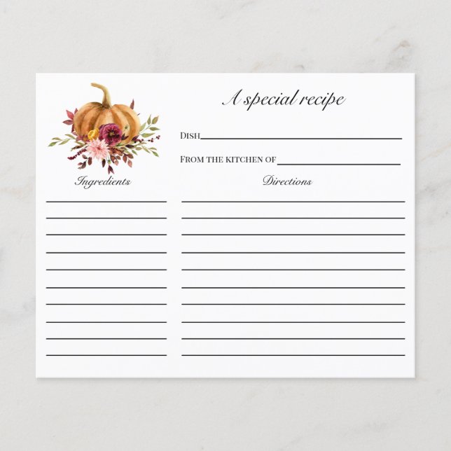 Fall in Love Bridal Shower Recipe card (Front)