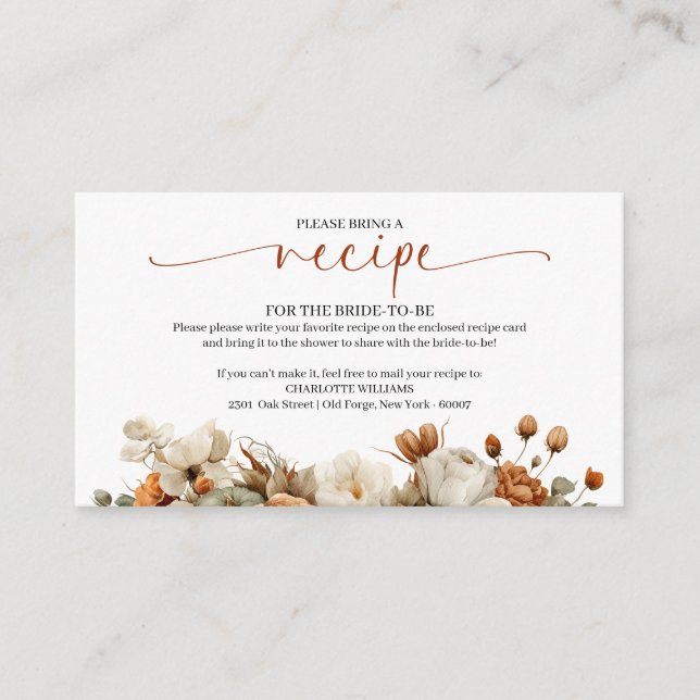 Fall In Love Bridal Shower Recipe Request Enclosure Card (Front)