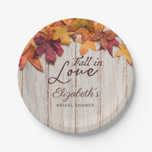 Fall in Love Bridal Shower Rustic Wood Paper Plate