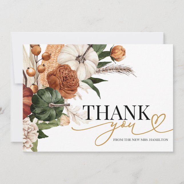 Fall In Love Bridal Shower Thank You Card (Front)