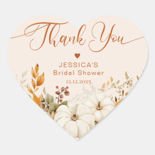 Fall in love bridal shower thank you heart sticker