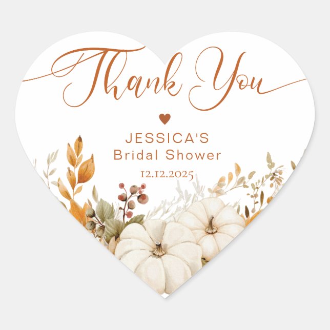 Fall in love bridal shower thank you heart sticker (Front)