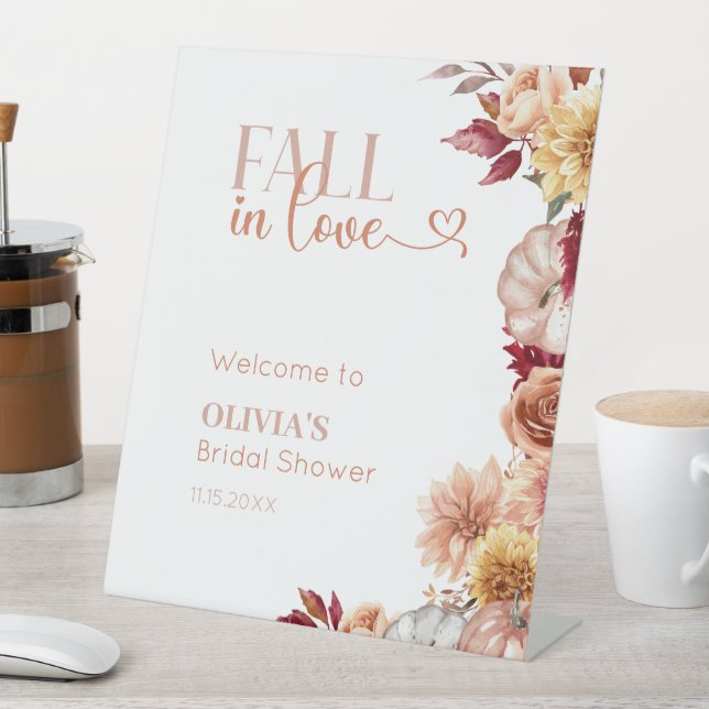 Fall In love Bridal shower welcoma table top Pedestal Sign (In SItu)