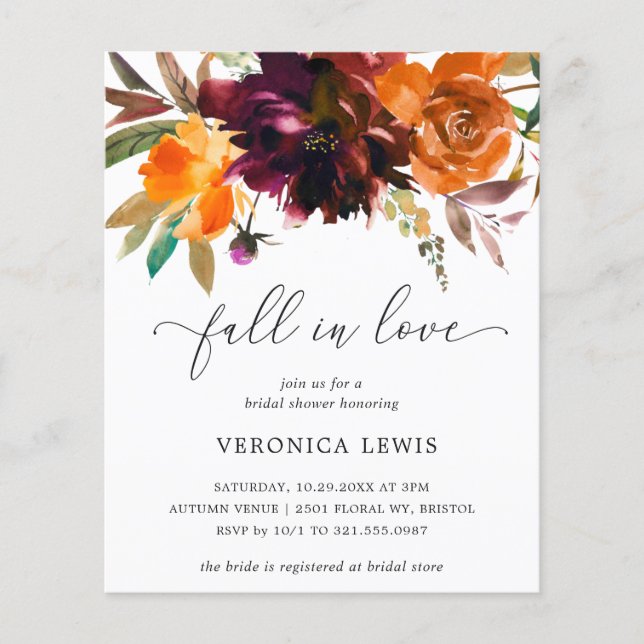Fall in Love Budget Bridal Shower Invitation (Front)