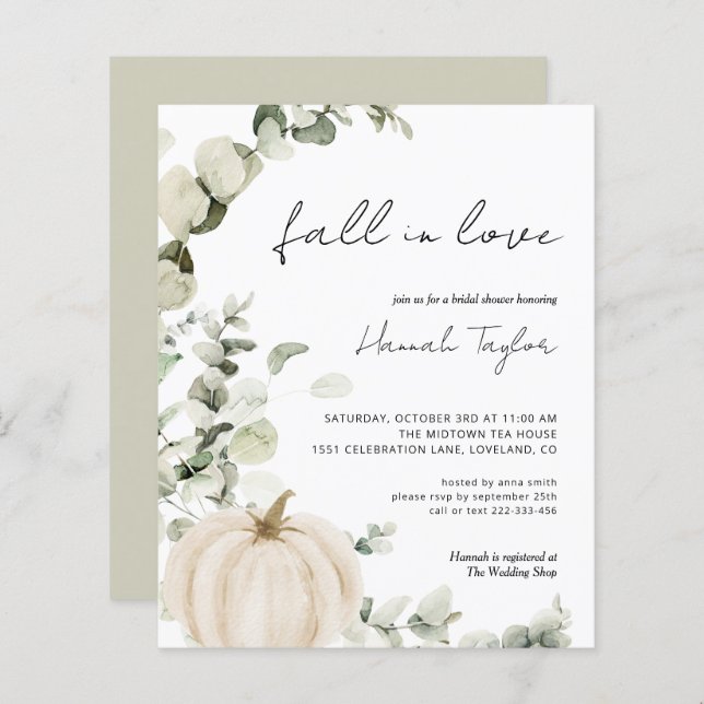 Fall In Love Budget Bridal Shower Invitation (Front/Back)