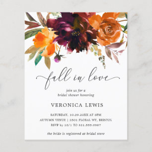 Fall in Love Budget Bridal Shower Invitation Flyer