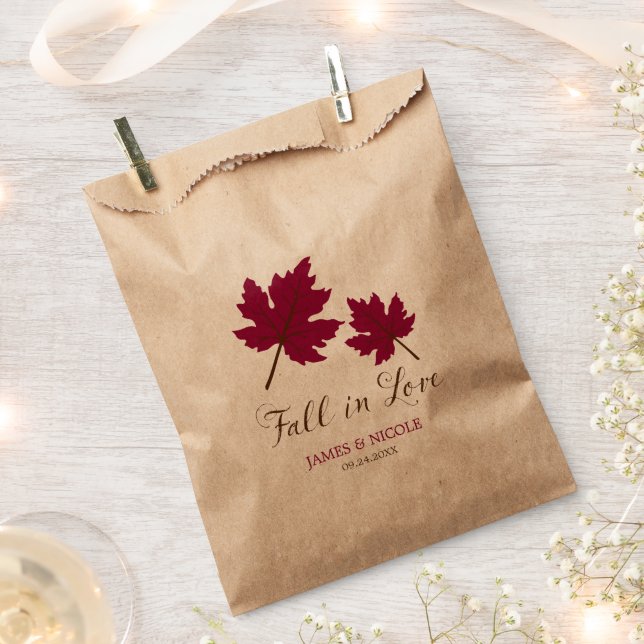 Fall in Love Burgundy Brown Leaves Wedding Favour Bag (Clipped)