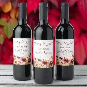 Fall in love burgundy dahlias bridal shower favour wine label