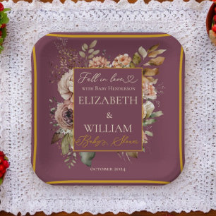 Fall In Love Burgundy Fall Floral Paper Plate