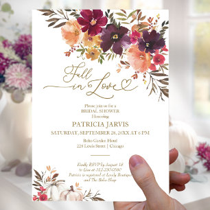 Fall In Love Burgundy Floral Bridal Shower Invitation