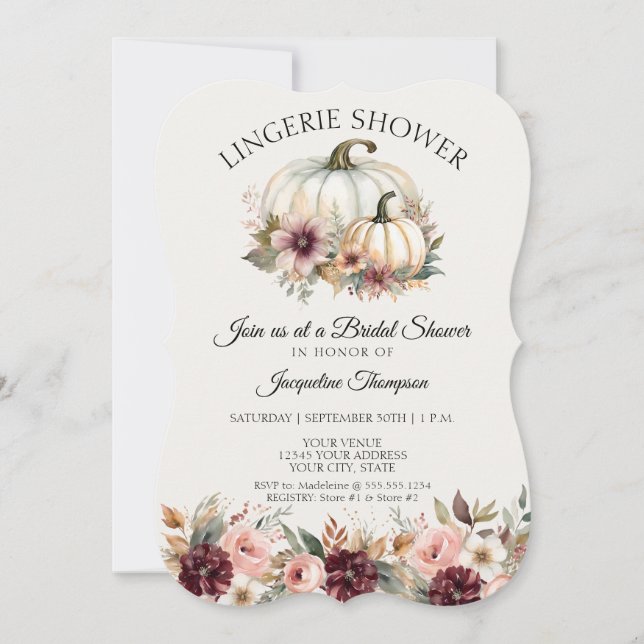 Fall in Love Burgundy Floral Roses Lingerie Shower Invitation (Front)