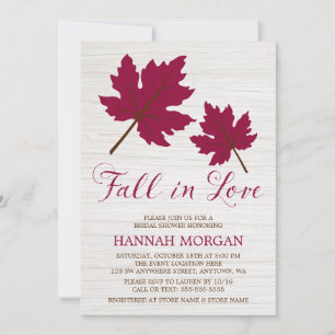 Fall in Love Burgundy Leaves Bridal Shower Invitation