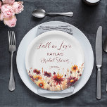 Fall in love burgundy orange dahlias bridal shower paper plate<br><div class="desc">Fall in love Burgundy orange dahlias daisies autumn floral bridal shower tableware personalised paper plates for fall themed functions</div>