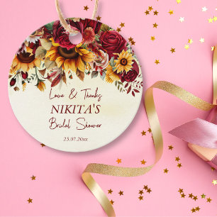 Fall in love burgundy roses sunflowers thank you favour tags