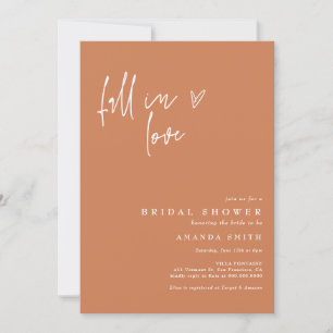 Fall In Love Burnt Orange Minimalist Bridal Shower Invitation