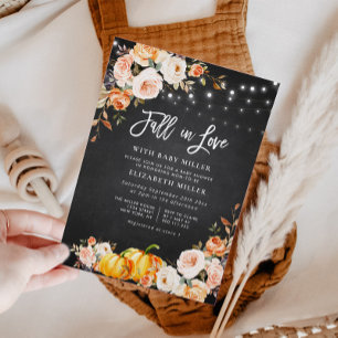 fall in love chalkboard floral baby shower invitation