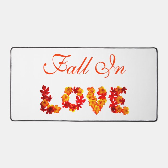 Fall In Love Colourful Leaves Autumn Rustic Design Desk Mat (Front)