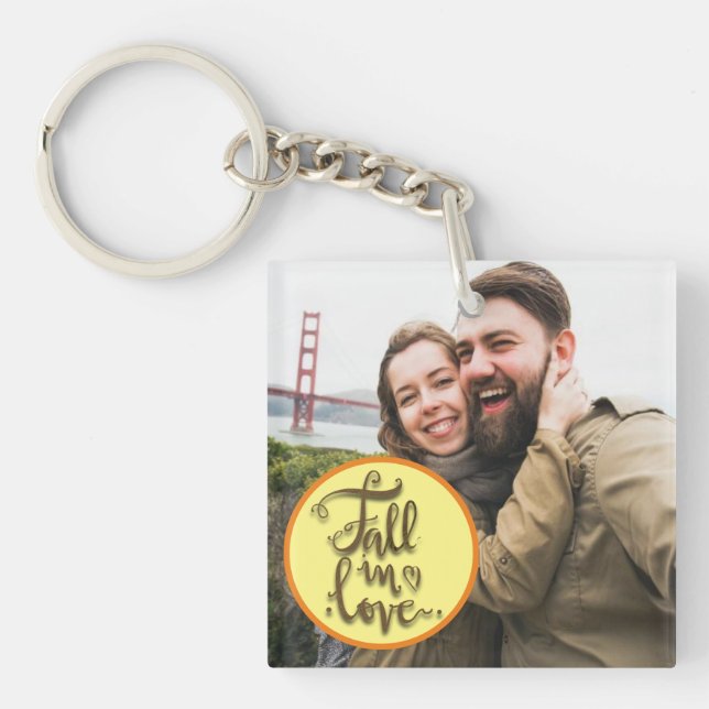Fall in Love Couples Photo Key Ring (Front)