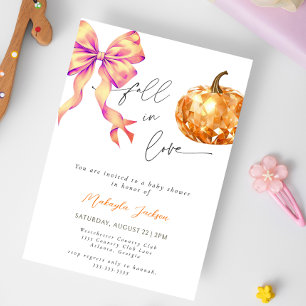 Fall in Love Diamond Pumpkin Bow Baby shower Invitation