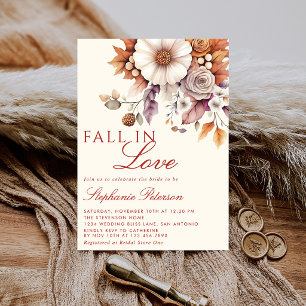 Fall In Love Elegant Autumn Floral Bridal Shower Invitation