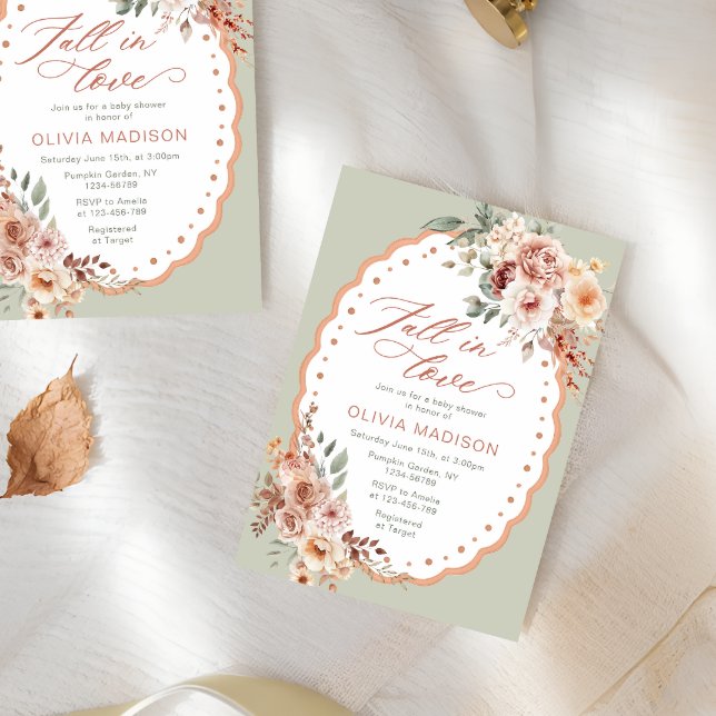 Fall in Love Elegant Fall Floral Baby Shower Invitation (Creator Uploaded)