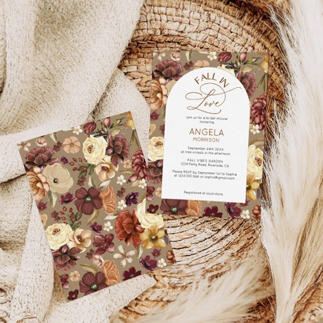 Fall in Love Elegant Modern Floral Bridal Shower  Invitation (Creator Uploaded)