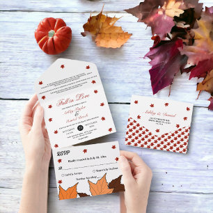 Fall in Love Elegant Romantic Leaves Fall Wedding All In One Invitation