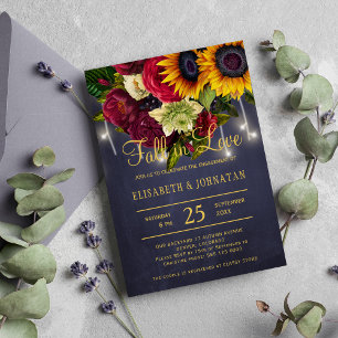 Fall in love elegant rustic chic navy engagement invitation