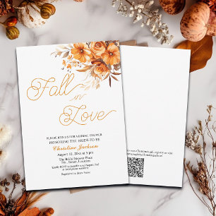 Fall in Love Elegant Script QR Code Bridal Shower Invitation