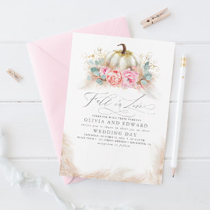 Fall in Love Elegant Wedding Pink Flowers Pumpkin Invitation