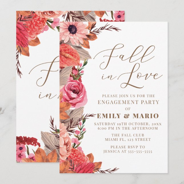 Fall In Love Engagement Invitation (Front/Back)