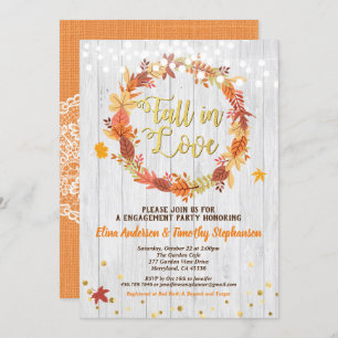 Fall in love engagement party wreath rustic invitation
