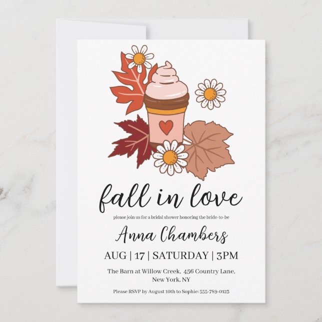 fall in love fall bridal shower invitations (Front)