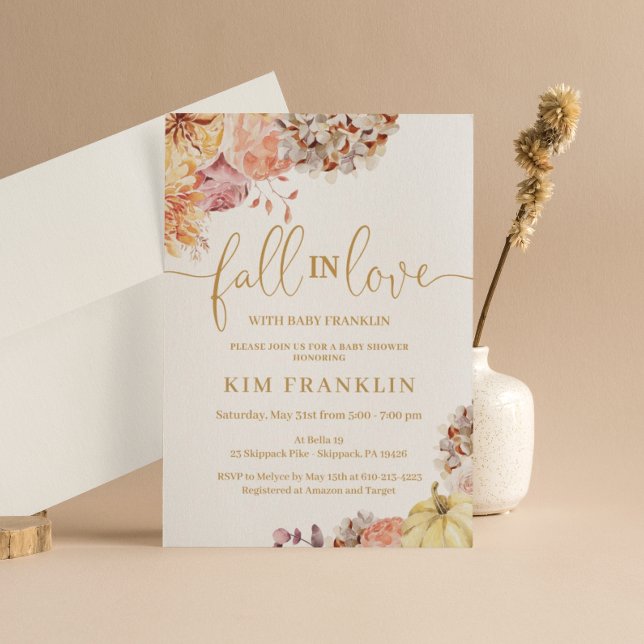 Fall In Love Fall Floral Baby Shower Invitation (Creator Uploaded)