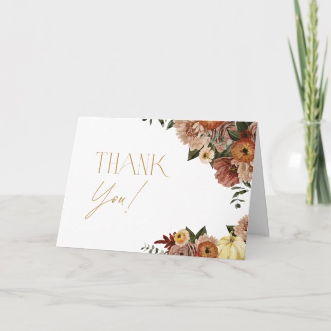 Fall In Love Fall Floral Baby Shower Thank You Card (Front)
