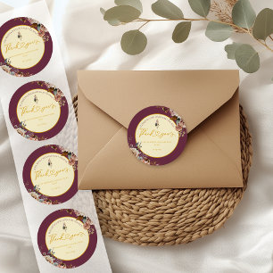 Fall In Love Fall Floral Elegant Burgundy Classic Round Sticker