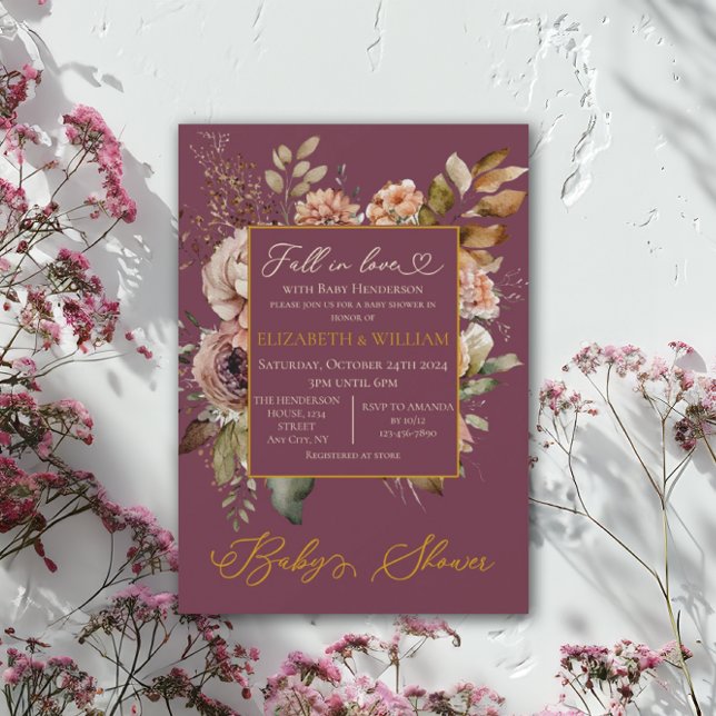 Fall In Love Fall Floral Elegant Burgundy Invitati Invitation (Creator Uploaded)