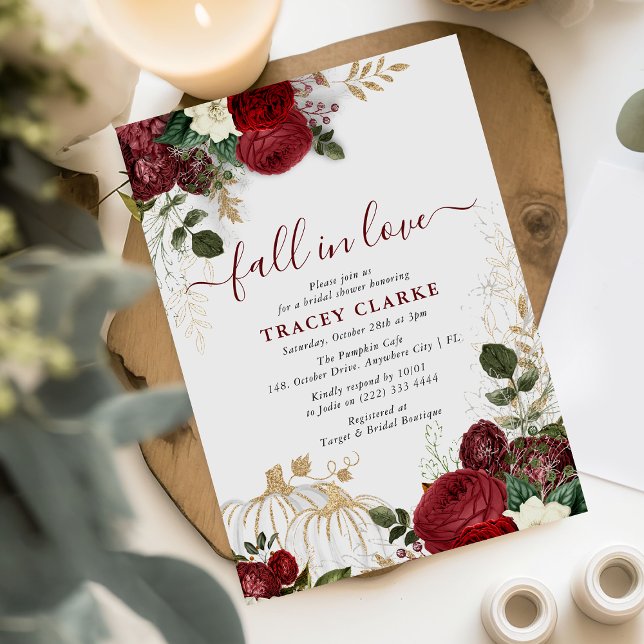 Fall In Love Fall Floral Pumpkin Bridal Shower Invitation (Creator Uploaded)