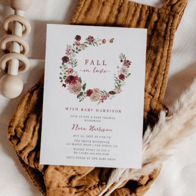 Fall In Love Fall Floral Wreath Baby Shower Invitation (Creator Uploaded)