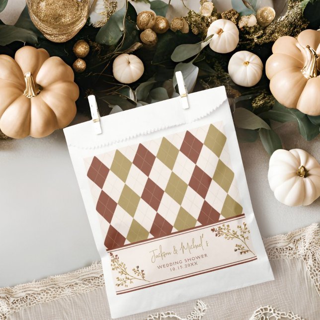 Fall In Love Fall Foliage Argyle Wedding Shower Favour Bag (Creator Uploaded)