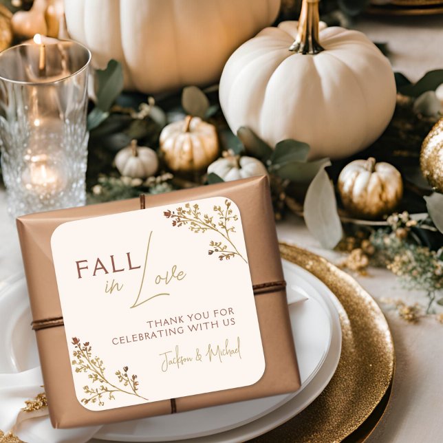 Fall In Love Fall Foliage Neutral Wedding Shower Square Sticker (Creator Uploaded)