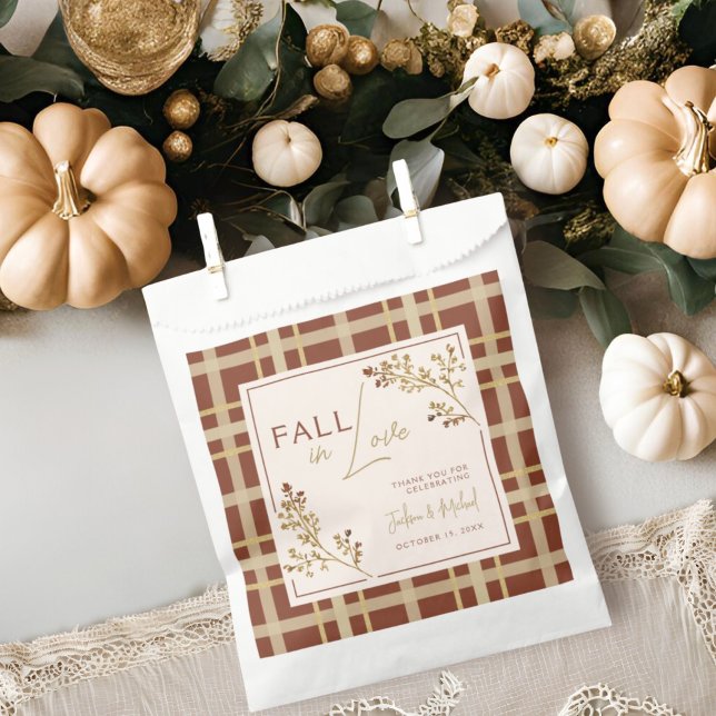 Fall In Love Fall Foliage Plaid Wedding Shower Favour Bag (Creator Uploaded)