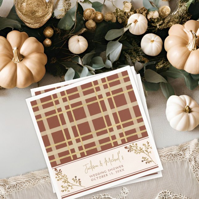 Fall in Love Fall Foliage Plaid Wedding Shower Napkin (Creator Uploaded)
